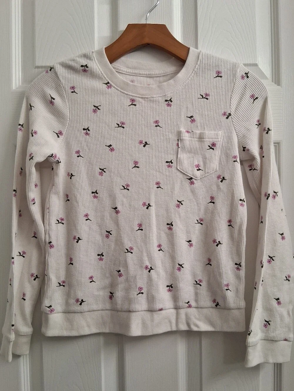 Cat & Jack Girls Floral Thermal Waffle Knit Top Large